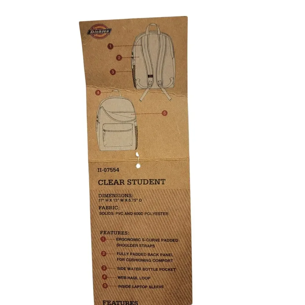 Dickies Champagne Iridescent Clear Backpack NWT 17